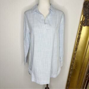 Vineyard Vines Chambray Pinstripe Split Collar Tunic Long Sleeve Popover Size XS
